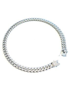 Silver Iced-Out Straight Cuban Gem Link Chain Necklace (24-inches)